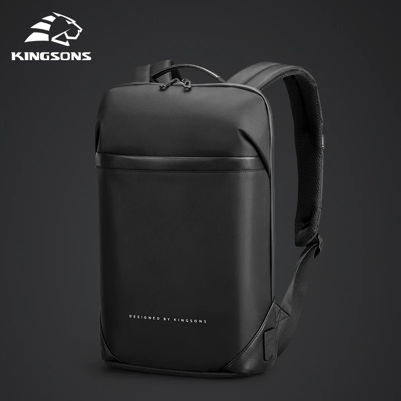 Kingsons-Mochila negra ultraligera para ordenador portátil Unisex, morral delgado de 15,6 pulgadas para oficina y trabajo