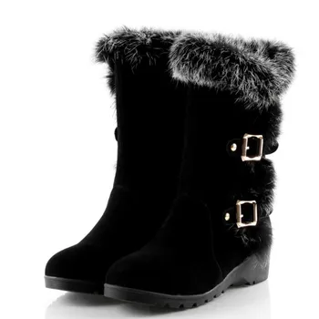 

2019 New Flat Shoes Womans boots Pu Plus cashmere Shoes woman Round head Solid color Women's Winter boots Size 34-39