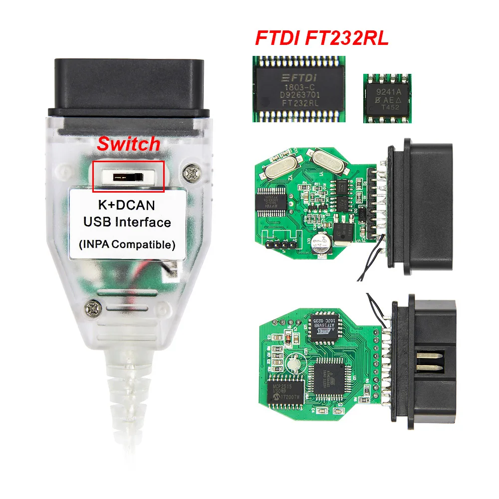 Переключатель для BMW INPA K + DCAN с FTDI 9241A OBD OBD2 ICOM кабель K-line USB интерфейс автомобильный