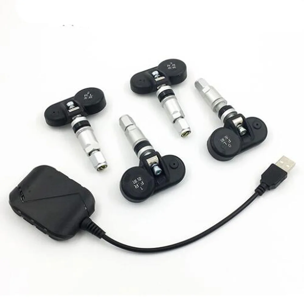  USB Android TPMS coche neumático sistema de monitorización de presión pantalla 4 sensores externos 