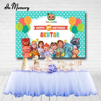 

InMemory Mint Cocomelon Family Birthday Party Backdrops For Kids Balloons White Polka Dots Photography Backgrounds Custom Banner