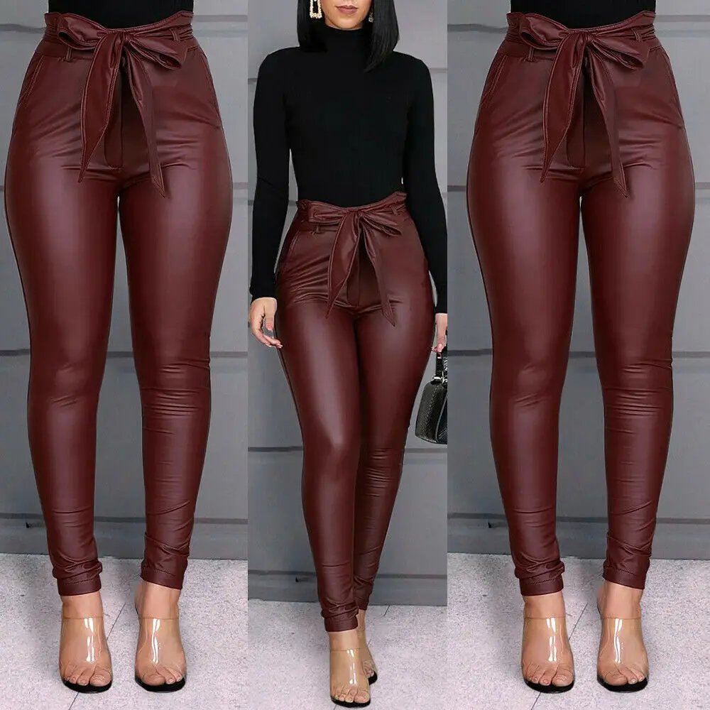 High Waist Pants Lady Leather  Leather Trousers Ladies - AliExpress