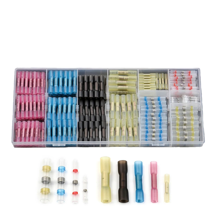 

200PCS Insulated Waterproof Heat Shrink Butt Spade Bullet Connector Crimp Terminal Solder Sleeve Connector Assorted Kit with Box