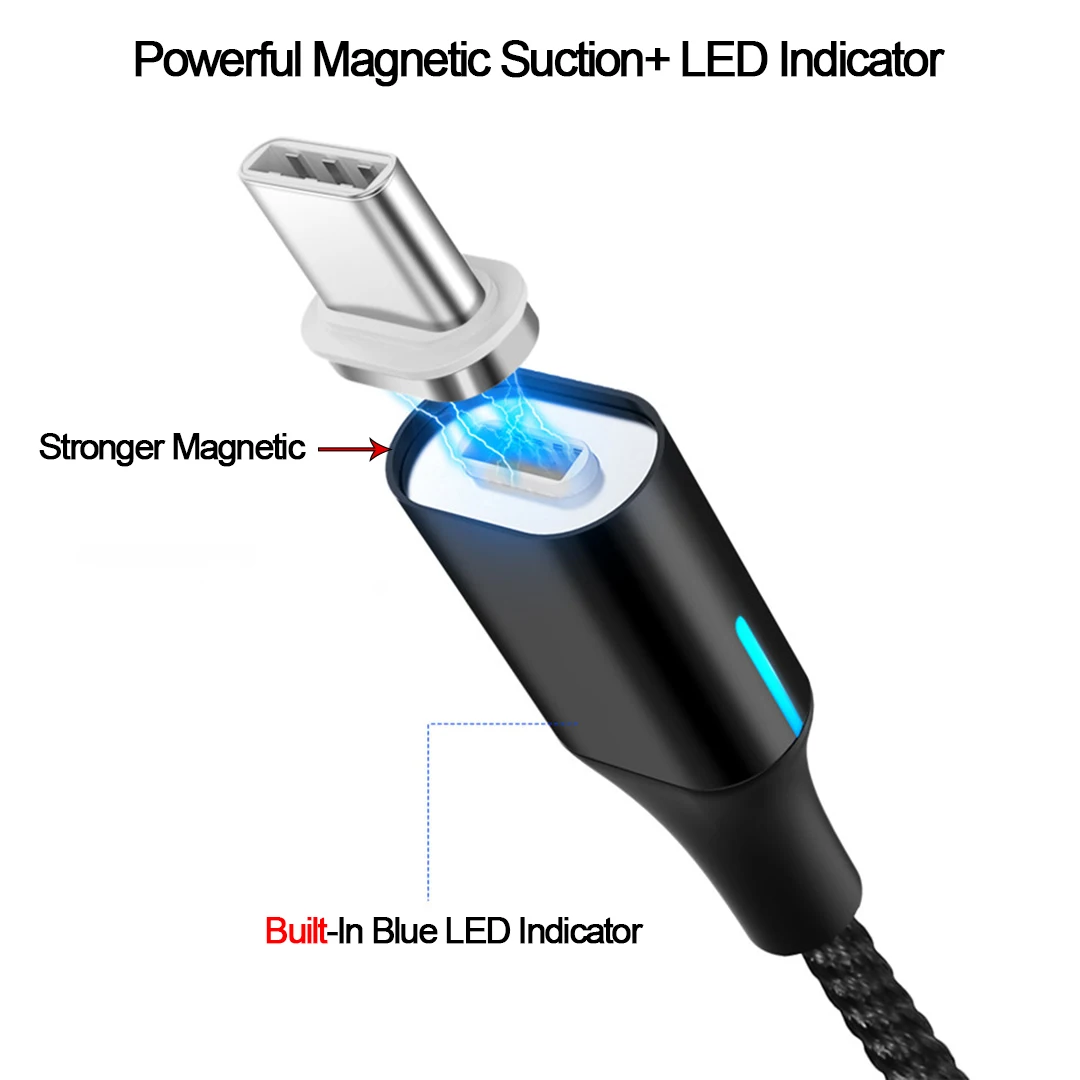 Магнитный usb-кабель 3 А, быстрое зарядное устройство, светодиодный, для IPhone 11, XR, type C, Micro USB, для samsung, xiaomi, Android, мобильный смартфон