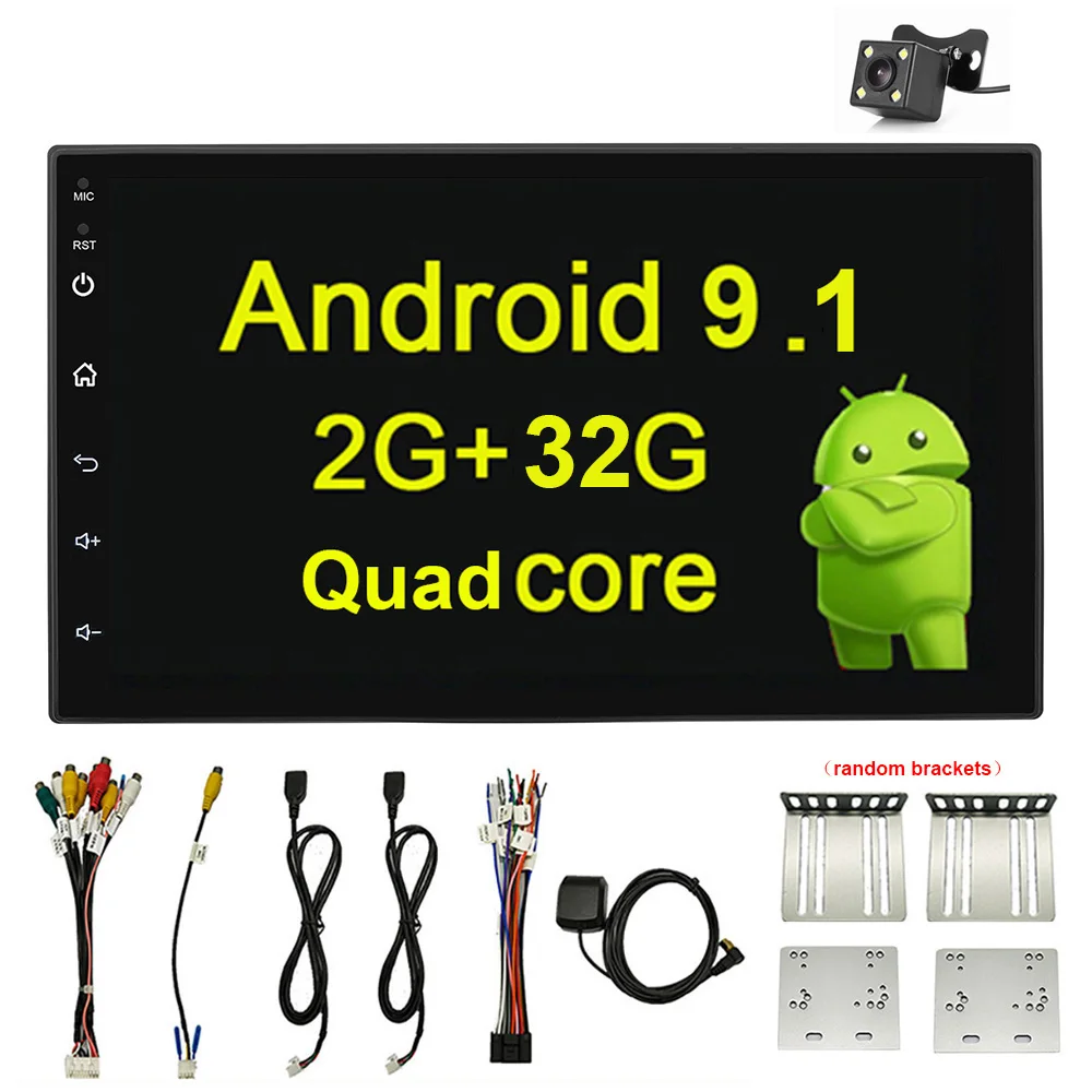 " 2din Android 9,1 автомобильный Автомагнитола Универсальный HD сенсорный экран автомобильный мультимедийный видео плеер стерео FM USB Wifi резервный монитор - Цвет: 2 32G cam