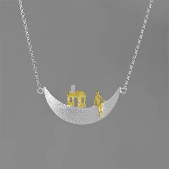 

INATURE 925 Sterling Silver Home on the Moon Pendant Necklaces for Women Fashion Jewelry