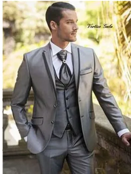 

Fashionable gray men's suit custom men's the bride's wedding suit vest formal suit coat pants
