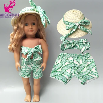 

Baby reborn Doll clothes summer holiday Beach bikini set with straw hat for 18" american doll clothes strap shirt pants set