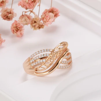 Kinel Hot Luxury 585 Rose Gold Ethnic Bride Wedding Ring Hollow Flower Natural Zircon Women