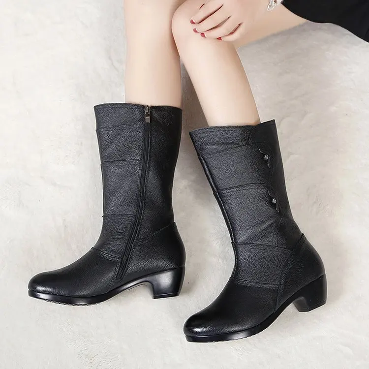 

Women's Boots Leather Short Boot 2019 Lady Winter High Heel Shoes Wedding Party Formal Dress Shoes England Style 2020