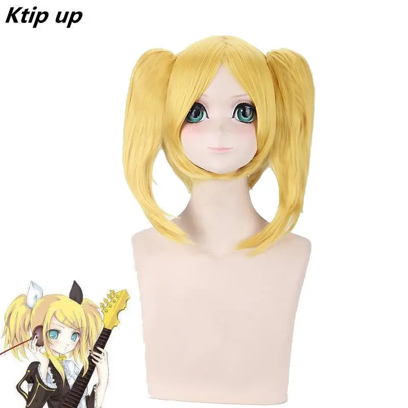 

Ktip Up Vocaloid Kagamine Rin Project DIVA 2nd Two Ponytails Wig Cosplay Costume Women Short Heat Resistent Synthetic Hair Wigs