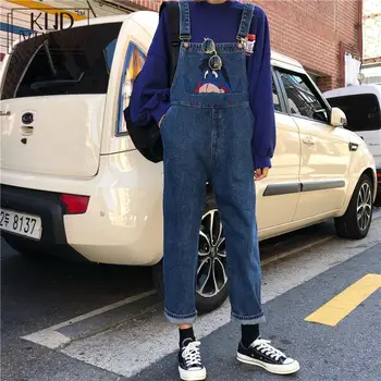 

Jumpsuit High Waist Jeans Women Embroidery Big Pockets Leisure Autumn Playsuits Womens Korean Style Retro High Quality Oversized