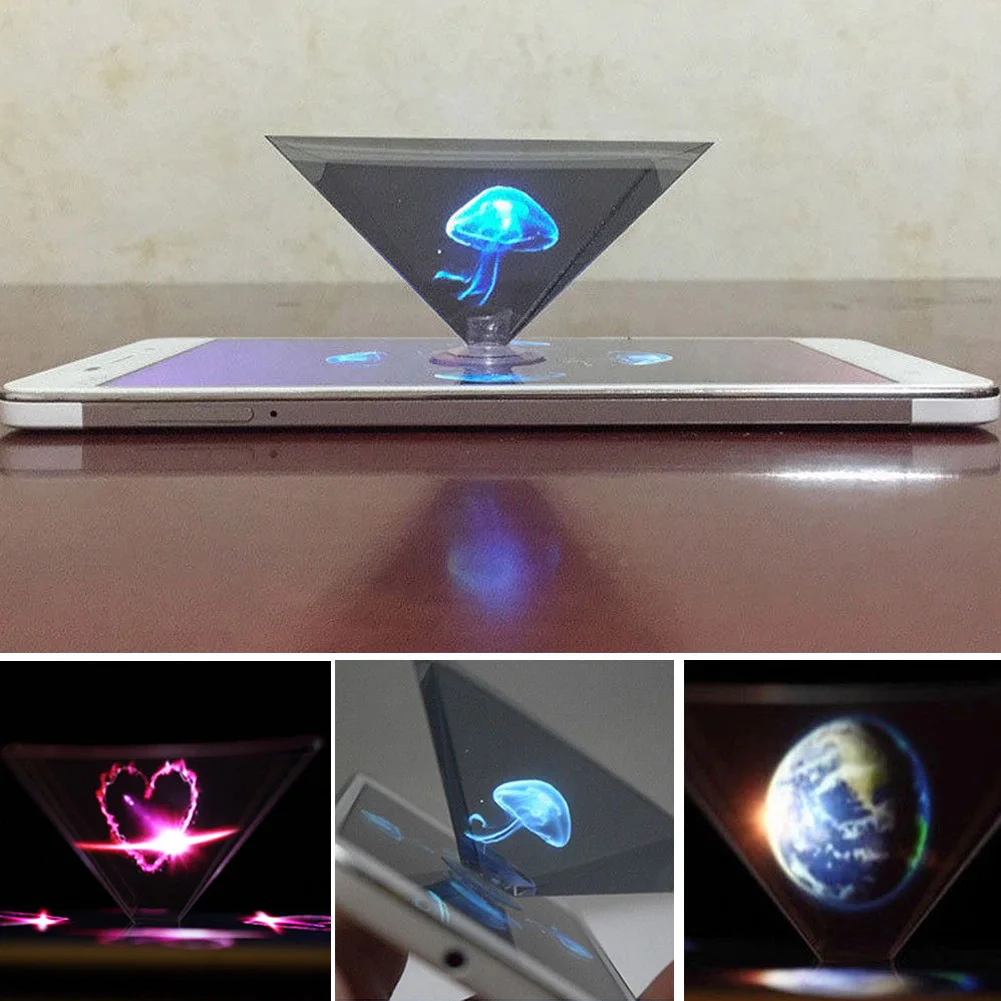 PET Miniature Flat-folding 3D Projector Video Hologram Pyramid Display Universal For Smart Phone