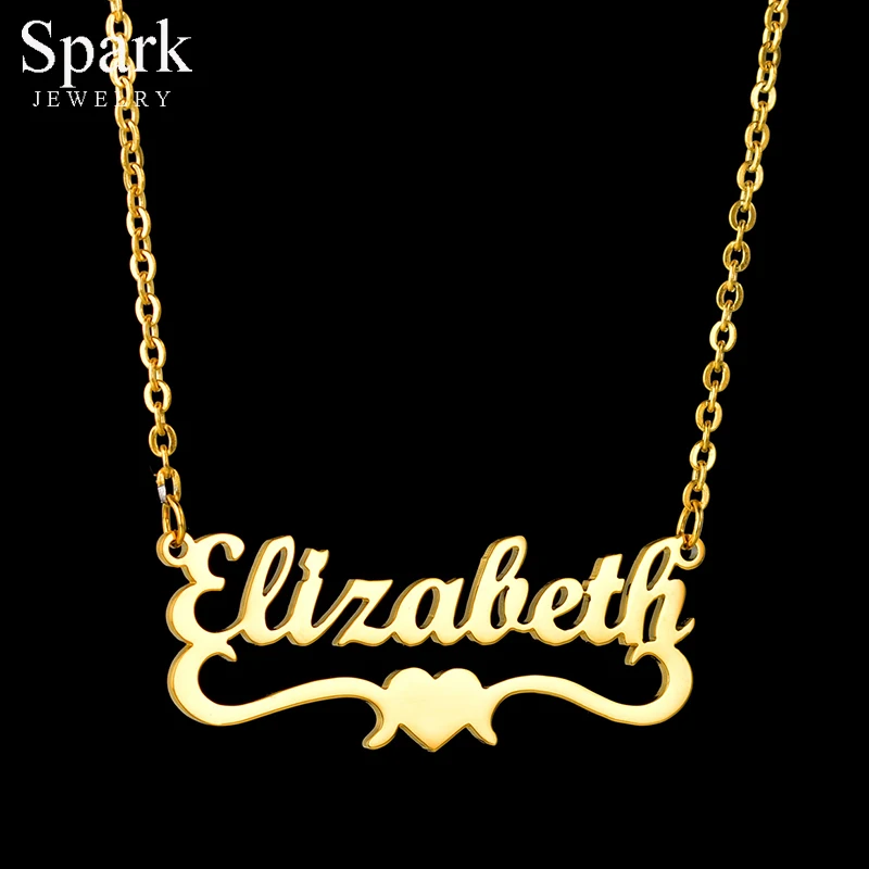 Ожерелье женское из нержавеющей стали под золото с надписью и сердечком |