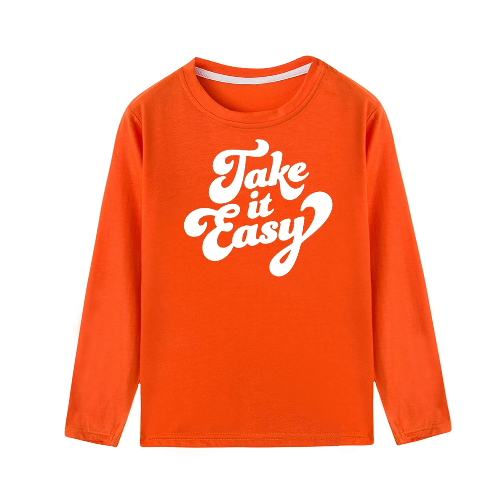 Take It Easy/Повседневная футболка с длинным рукавом для мальчиков и девочек; забавные детские футболки; сезон осень-весна; Модные топы для малышей - Цвет: 51Q2-KLTOG-