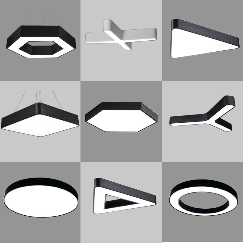 

LED Hanging Lights Office Commercial Lighting Line Light Hollow round Lamp Square Hexagonal Ceiling Panel Light LED