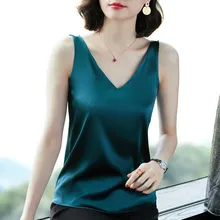 Cheap Korean Silk Women Camis Woman Satin Silk Tank Tops Women Elastic Strap Halter Top Woman Sleeveless V Neck Camis Top Plus Size