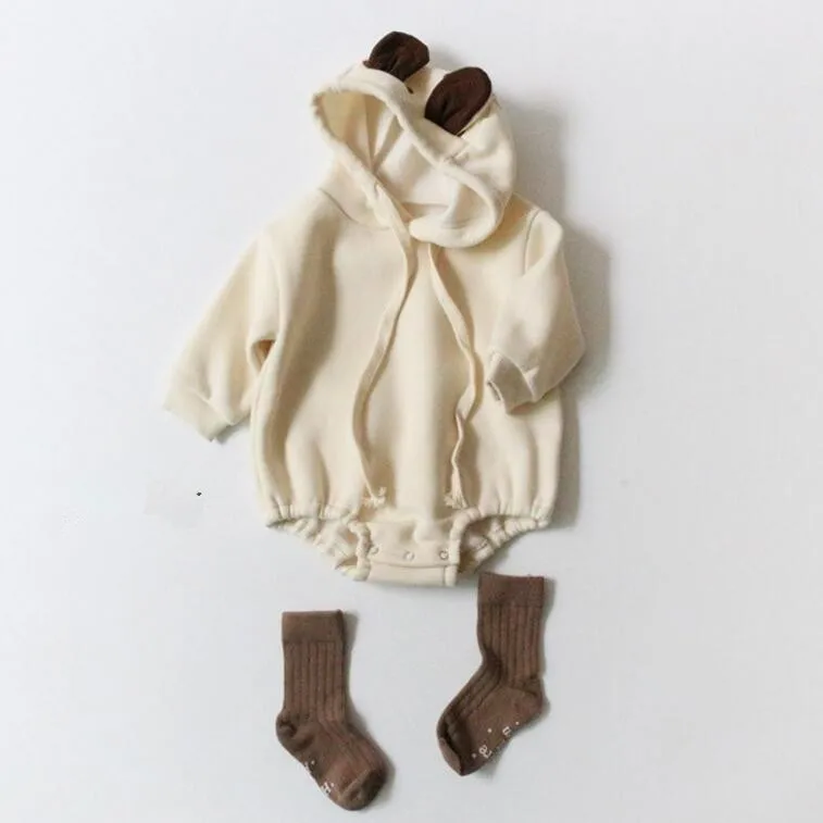 New Style Babys Girls Boys Hooded Romper Thicken Cotton Autumn Winter Babys Jumpsuit 0-3 years PQ942