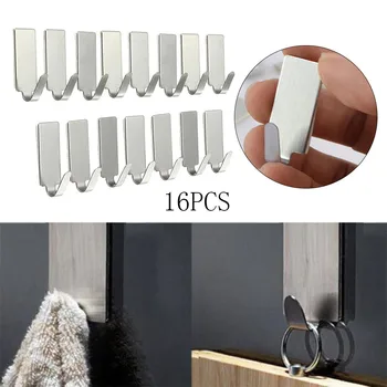 

16PCS Self Adhesive Home Kitchen Wall Door Stainless Steel Holder Hook Hanger