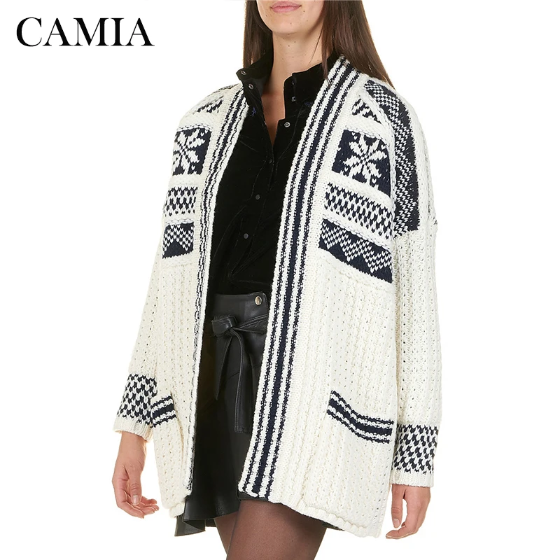 ^Cheap CAMIA retro snowflake simple long knit sweater cardigan women's advanced winter jacket