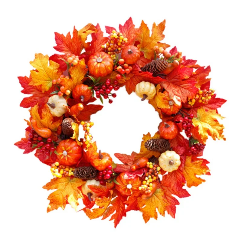 

Christmas Wreath Handmade Rattan Pendant Garland Shopping Mall Christmas Tree Door Decoration Artificial Maple Leaves Wreath