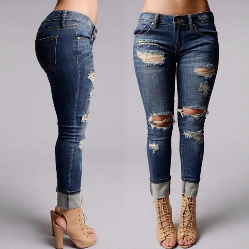 Jeans Woman Fashion Holes Slim Pencil Skinny Denim Pants  Jeans Women 2020