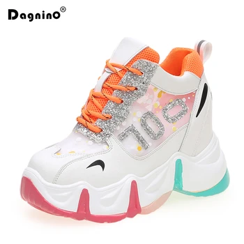 

2020 New Women Chunky Sneakers Summer Ladies Thick Sole 9.5CM Wedges Casual Shoes Woman Breathable Mesh Sports Platform Shoes