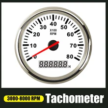 85mm Tachometer 3 8K RPM Tacho Meter with LCD Hourmeter For Car Boat 12V/24V Red Backlight Marine Gauge