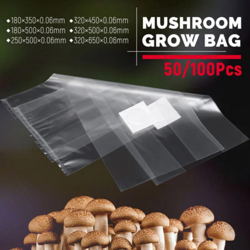 50/100Pcs PVC Mushroom Spawn Grow Bag Media Grow Substrate High Temp Pre Sealable Garden Supplies for Fungus Planting Bags Tool