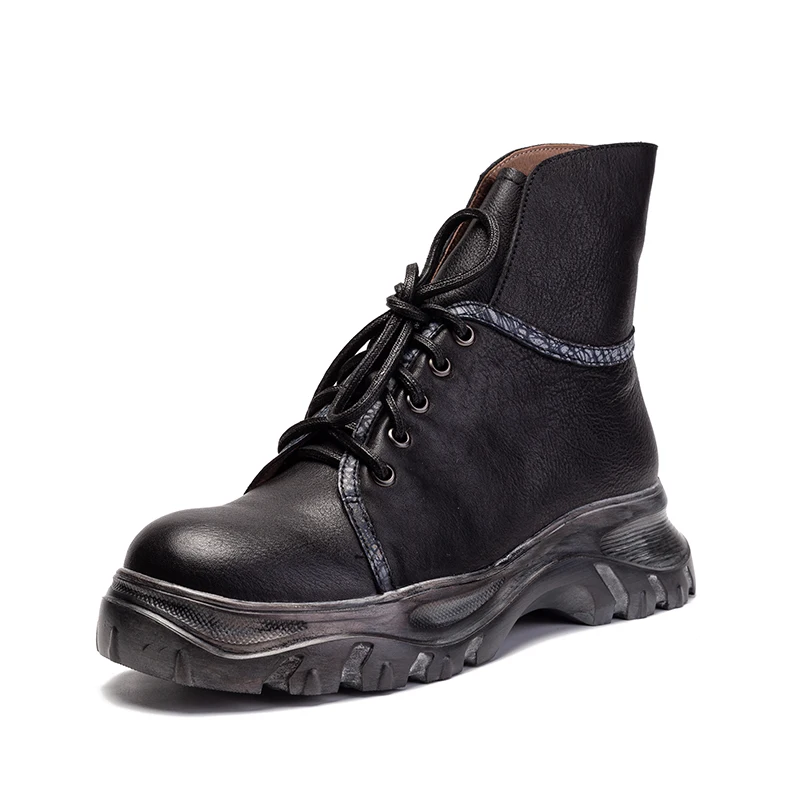 

Platform Combat Boots for Women Genuine Leather Punk Boots Woman's Chunky Heels Lace Up Ankle Booties Motorcycle Martin Shoes