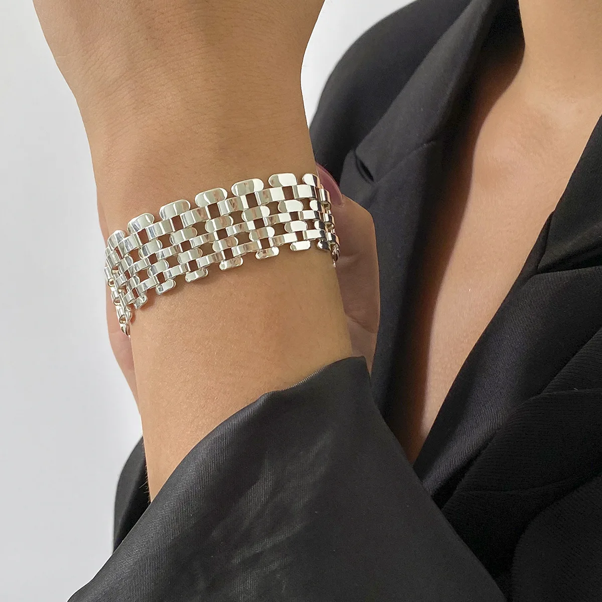IngeSight.Z Exaggerated Chunky Thick Friendship Bracelets Bangles Punk Street Curb Wide on Hand Wrist Chain Jewelry | Украшения и
