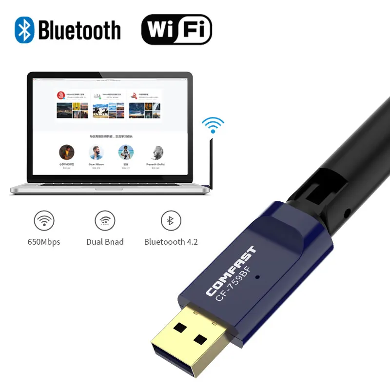 650 Мбит/с Wifi Bluetooth 4 2 Беспроводной нано USB адаптер двухдиапазонный 5 ГГц сетевая