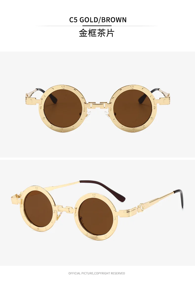 Tidien, маленькие круглые солнцезащитные очки,, Ретро стиль, Ретро стиль, металл, для женщин, люкс класс, новинка, UV400, женские черные солнцезащитные очки, стимпанк 2519 - Цвет линз: C5 Brown