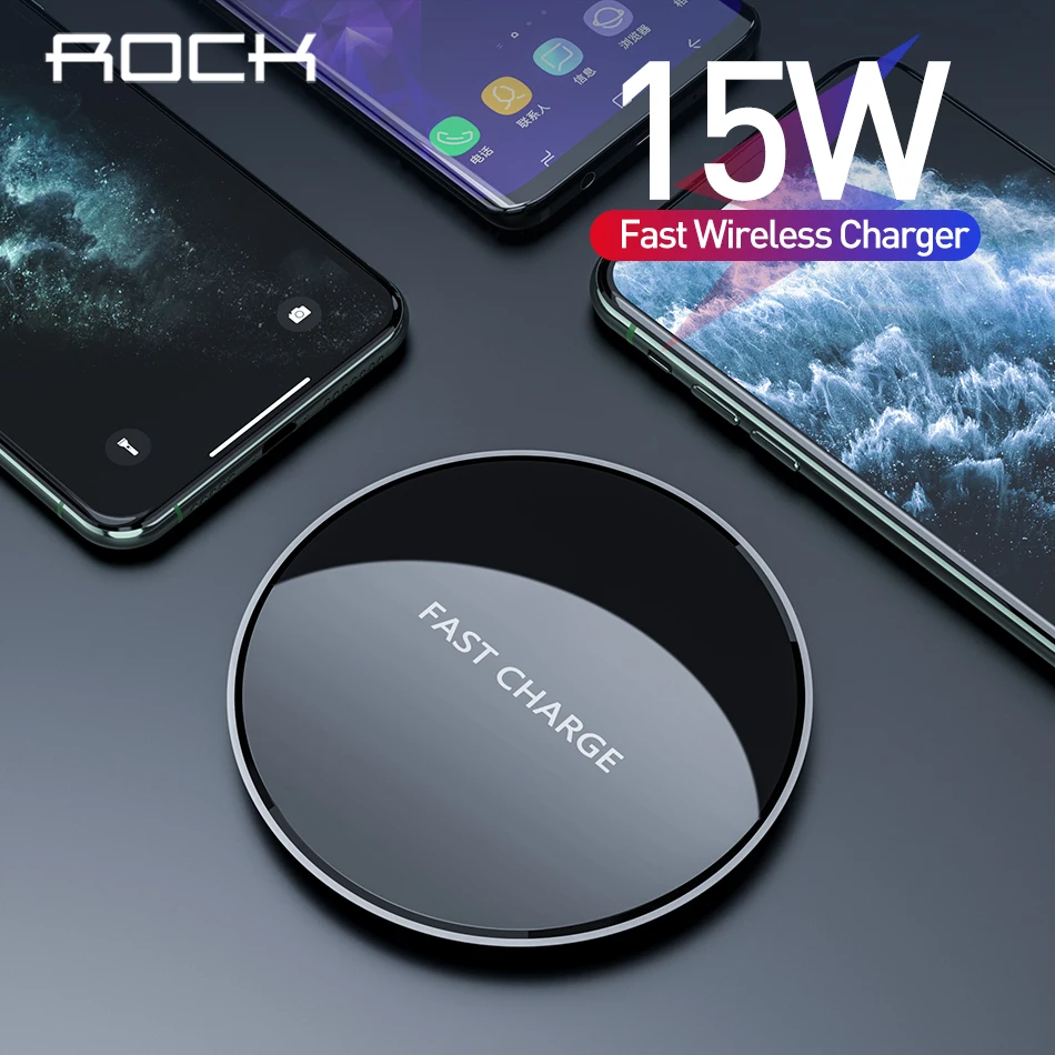 Беспроводное зарядное устройство ROCK QI для телефонов Xiaomi 9 Samsung iPhone 11 Pro 8 Plus 15 Вт