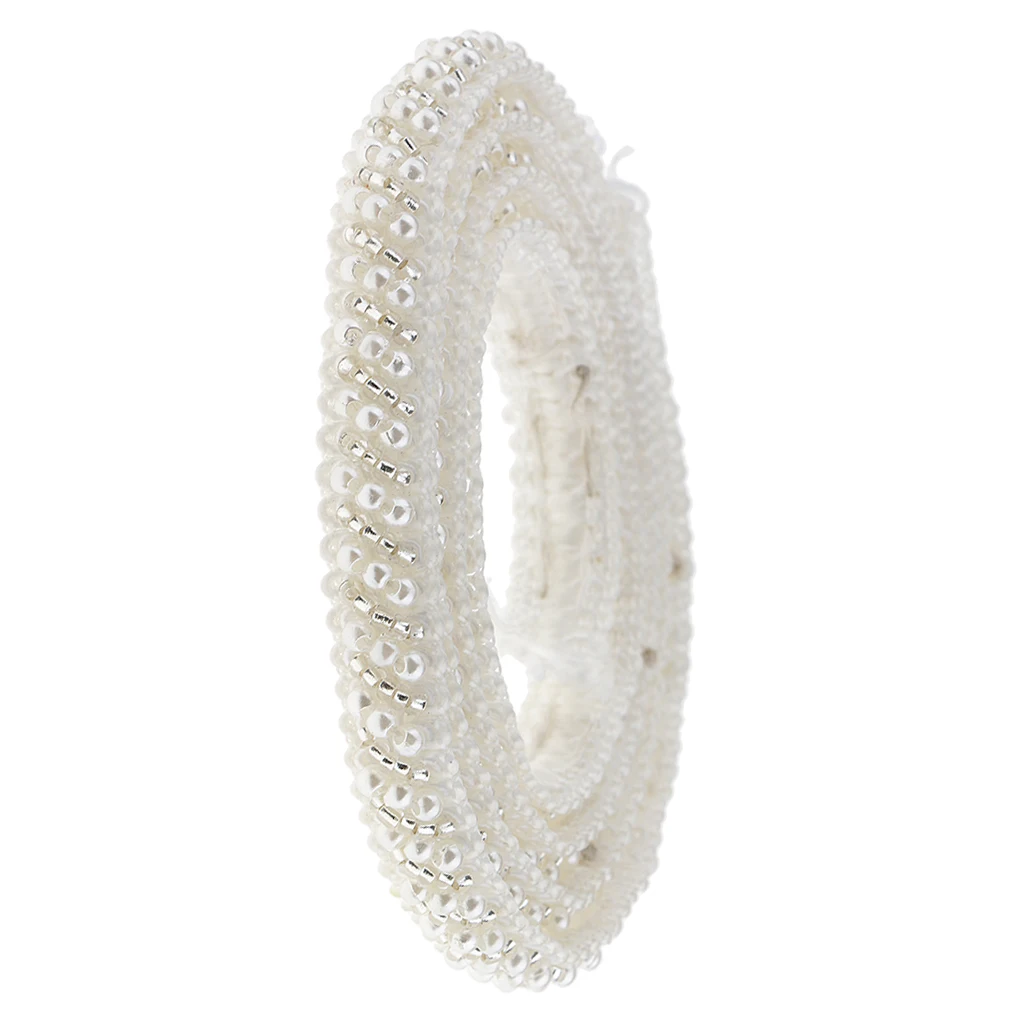 1 Yard Pearl Beaded Lace Trim Applique Ribbons Sewing Craft Embellishment White for Dress Clothes Garment Sewing Accessories