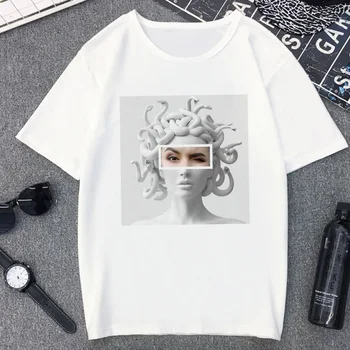 

Snake Head Monster Medusa Smokes Funny Tshirt Women Harajuku Aesthetic Vintage T Shirt Casual White Tops T-shirt Female Graphic
