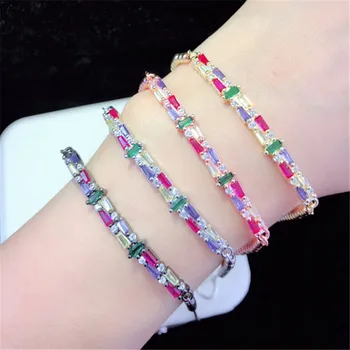 

10pcs/lot High Quality Brass Bracelet Pave Rainbow Cubic Zirconia Long Tube Adjustable Bracelet Fashion Jewelry