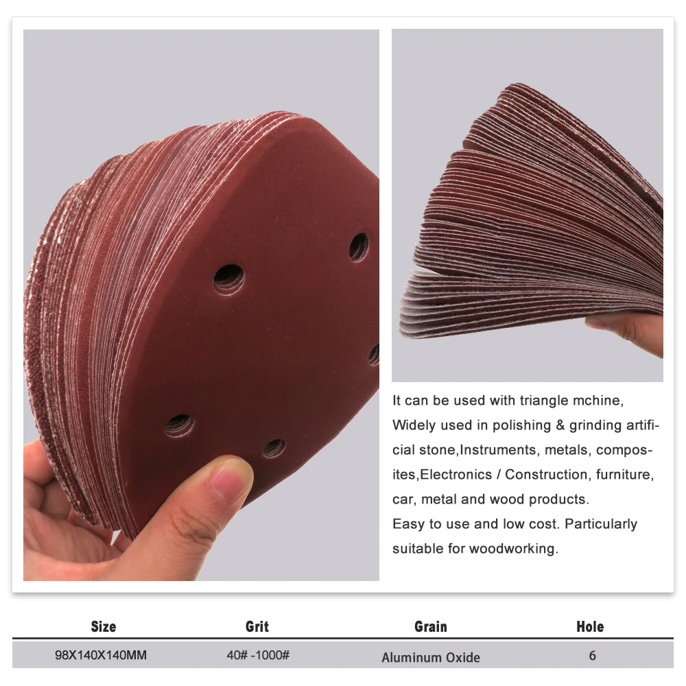 20 Pcs 140*98MM Hook and Loop Sandpaper 6 Holes Triangle Sand Paper Sanding Discs For Car Polishing Grit 40-1000