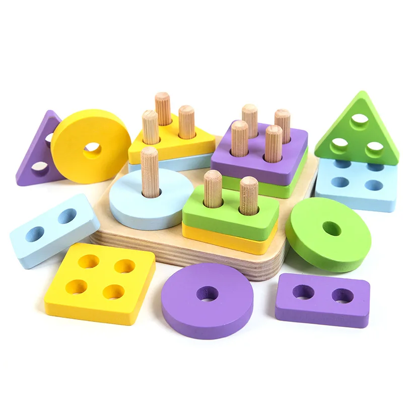 

Wooden Montessori Toy Building Blocks Colorful Geometric Matching Hands-on Ability Children Learning Exercise Educational Toys