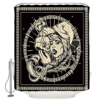 

Halloween Witch Skull Extra Long Fabric Bath Shower Curtains Mildew-resistant Bathroom Decor with Hooks