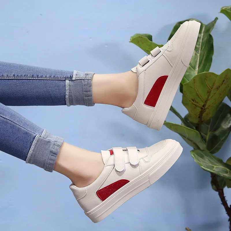 

2019 Spring And Autumn Flat White Shoes Women's Velcro Mixed Colors Korean-style Shoes Casual Shoes Students Versatile Trendy Sh