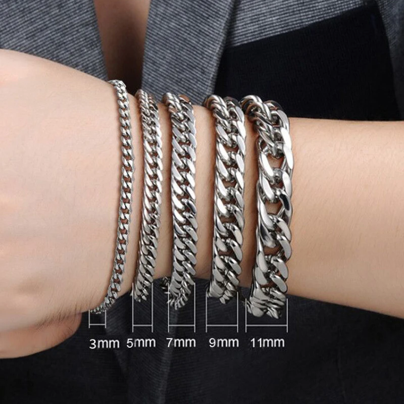 PUNK-SILVER-COLOR-CURB-CHAIN-BRACELET-FASHION-MEN-S-STAINLESS-STEEL-BANGLE-BRACELETS-3MM-5MM-7MM