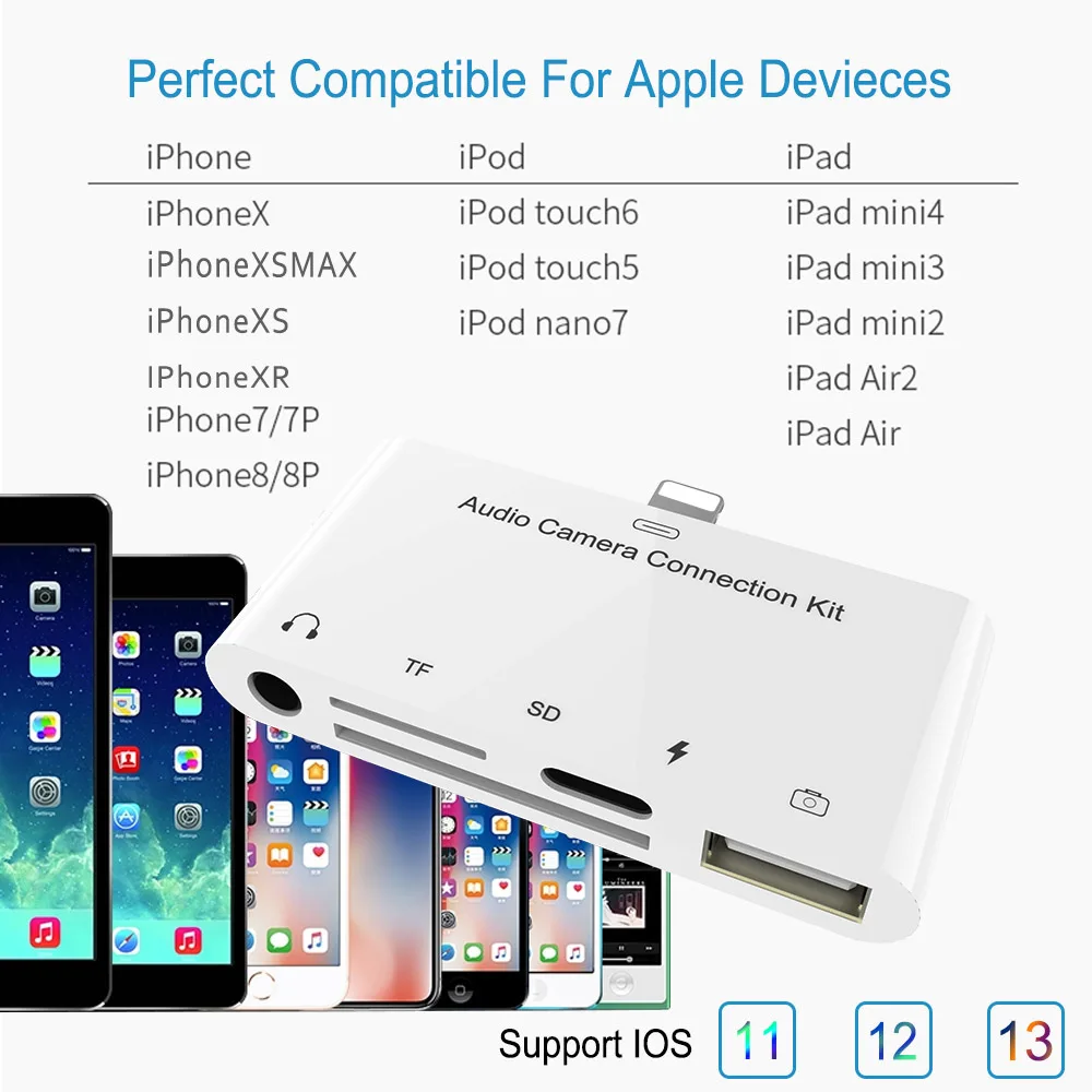 2-in-1 Lightning to USB Cable TF SD Card Reader for Apple iOS iPhone iPad iPod