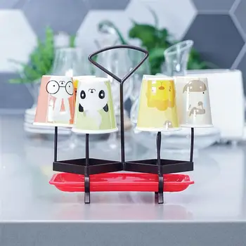 

Cup Draining Holder Creative Upside Down Wine Glass Rack Water Cup Mug Cup Holder with Tray (Red)