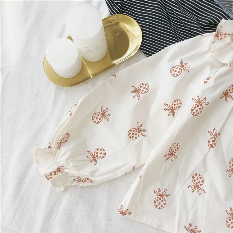 Рубашка с длинными рукавами и буфами для девочек; стиль; рубашка для девочек с рисунком ананаса; hua bao ling; A77
