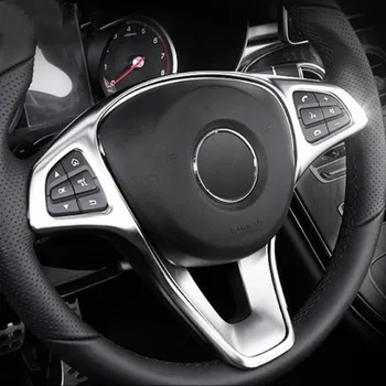 

For Mercedes-Benz C-Class W205 E-Class W213 GLC X253ABS Silver/Carbon Fiber Pattern Steering Wheel Button Frame Decoration