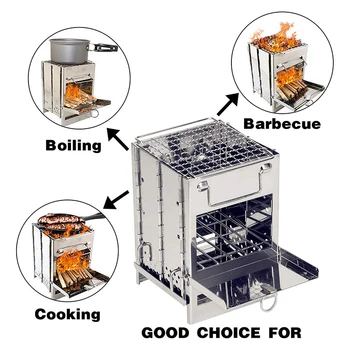 

Camping Wood Stove Folding Wood Stove Portable Outdoor Picnic Cook BBQ Burners Titanium Camping Stove Stainless Steel with Bag