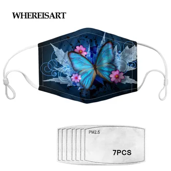 

WHEREISART Women Mask Flower Butterfly Print Reusable Comfortable Kids Face Mask with 7pcs Filters Anti-dust Mouth Mask