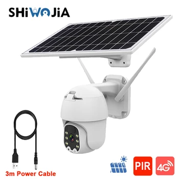 

SHIWOJIA Outdoor Solar Camera 4G LTE GSM PTZ Dome 1080P HD Battery Wireless Video Security IP Cameras Surveillance 4X Zoom Cam