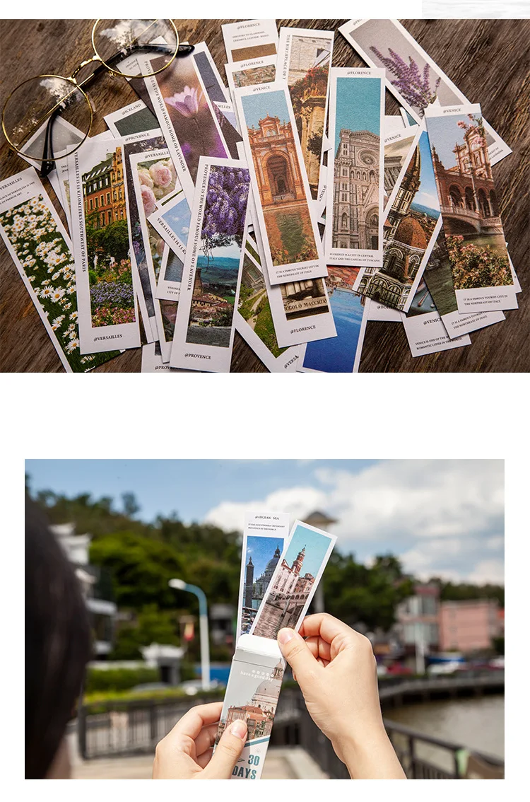 30pcs Travel The World Bookmarks Scenery Bookmark Card Sets Paper Bookmark For Friends Kid Children Boys Girls Book Page Markers